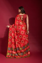 Jyoti Fashion Women's Red Emboss Foil Printed Soft Silk Saree with Blouse