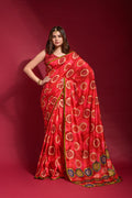 Jyoti Fashion Women's Red Emboss Foil Printed Soft Silk Saree with Blouse
