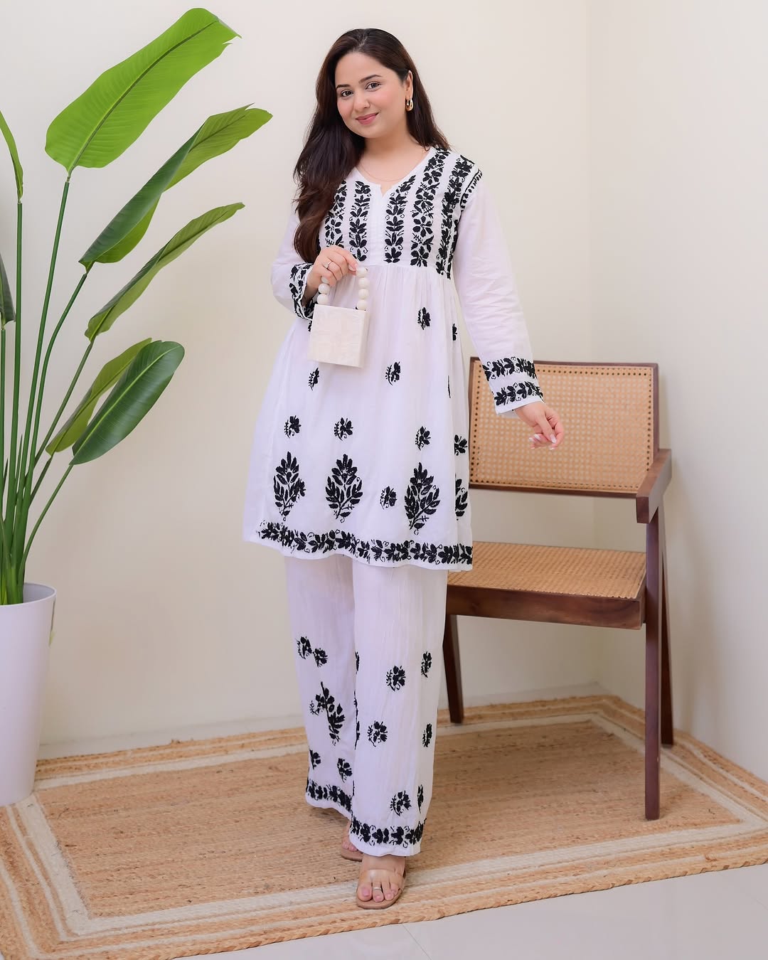 Jyoti Fashion Women's White Rayon Slub Embroidered Designer Kurti with Plazo - Distacart