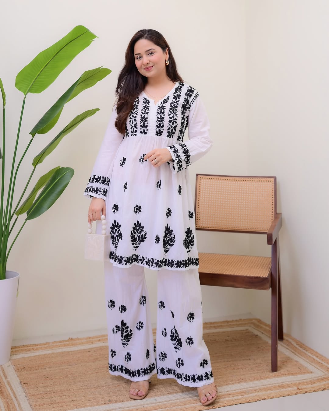Jyoti Fashion Women's White Rayon Slub Embroidered Designer Kurti with Plazo - Distacart