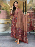 Jyoti Fashion Women's Maroon Rayon Slub Floral Printed Designer Kurta Set with Dupatta - Distacart