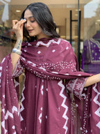Jyoti Fashion Women's Wine Rayon Slub Printed Designer Kurta Set with Dupatta - Distacart