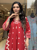 Jyoti Fashion Women's Red Rayon Slub Printed Designer Kurta Set with Dupatta - Distacart