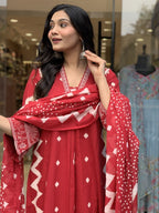 Jyoti Fashion Women's Red Rayon Slub Printed Designer Kurta Set with Dupatta - Distacart