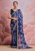 Jyoti Fashion Women's Blue Sequence with Zari Codding Georgette Saree with Blouse - Distacart