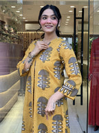 Jyoti Fashion Women's Yellow Rayon Slub Printed Designer Kurta Set with Dupatta