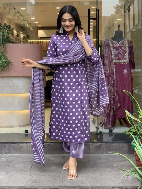Jyoti Fashion Women's Purple Rayon Slub Printed Designer Kurta Set with Dupatta - Distacart