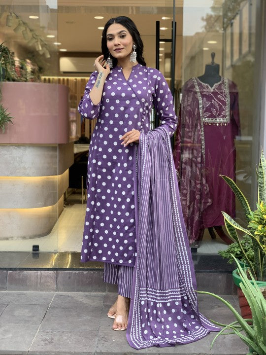 Jyoti Fashion Women's Purple Rayon Slub Printed Designer Kurta Set with Dupatta - Distacart