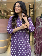 Jyoti Fashion Women's Purple Rayon Slub Printed Designer Kurta Set with Dupatta - Distacart