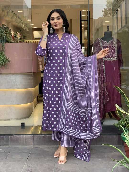 Jyoti Fashion Women's Purple Rayon Slub Printed Designer Kurta Set with Dupatta - Distacart