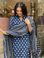 Jyoti Fashion Women's Blue Rayon Slub Printed Designer Kurta Set with Dupatta - Distacart