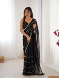Jyoti Fashion Women's Black Soft Sitara Embroidered Designer Saree with Blouse - Distacart