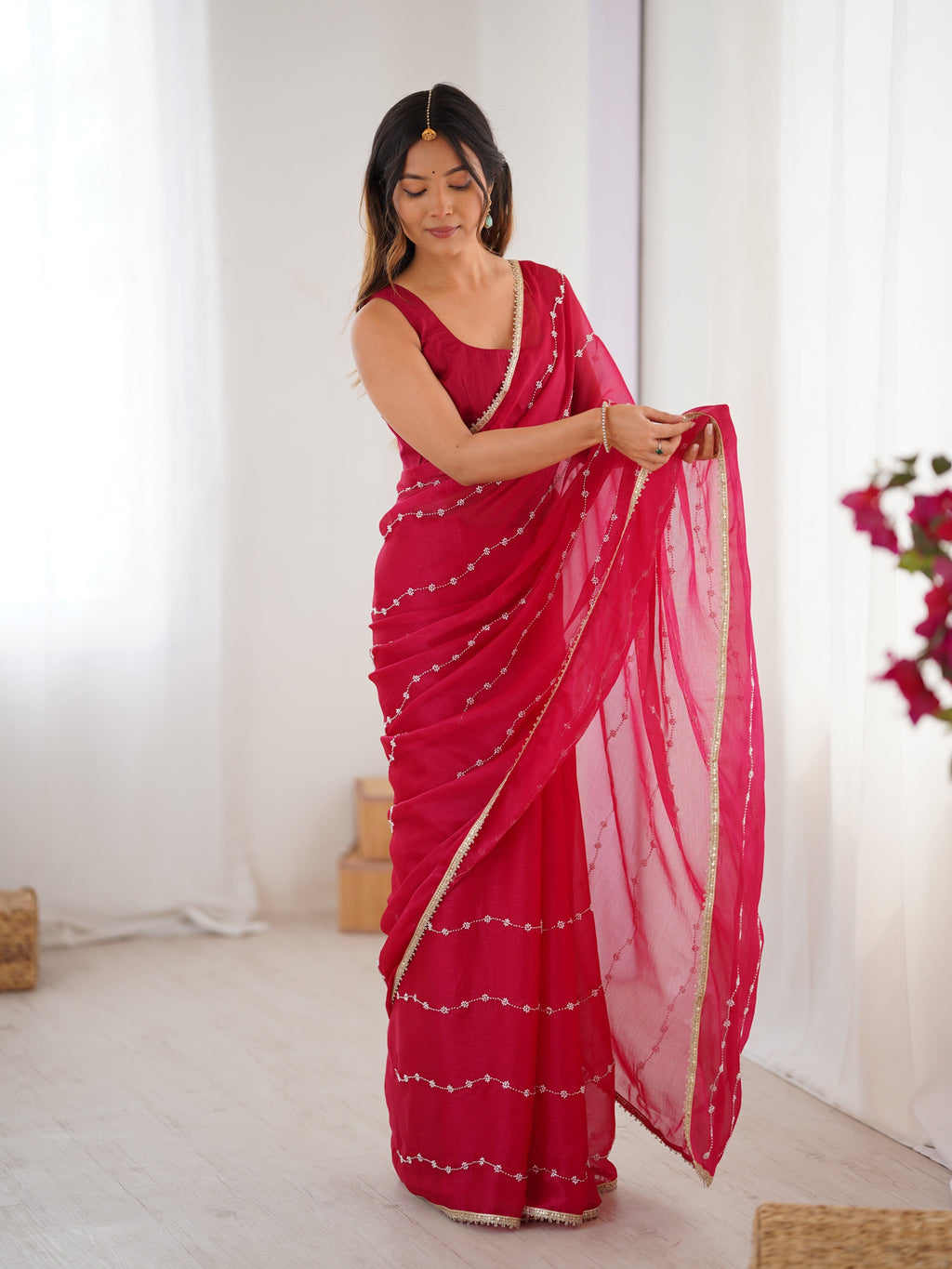 Jyoti Fashion Women's Pink Soft Sitara Embroidered Designer Saree with Blouse - Distacart