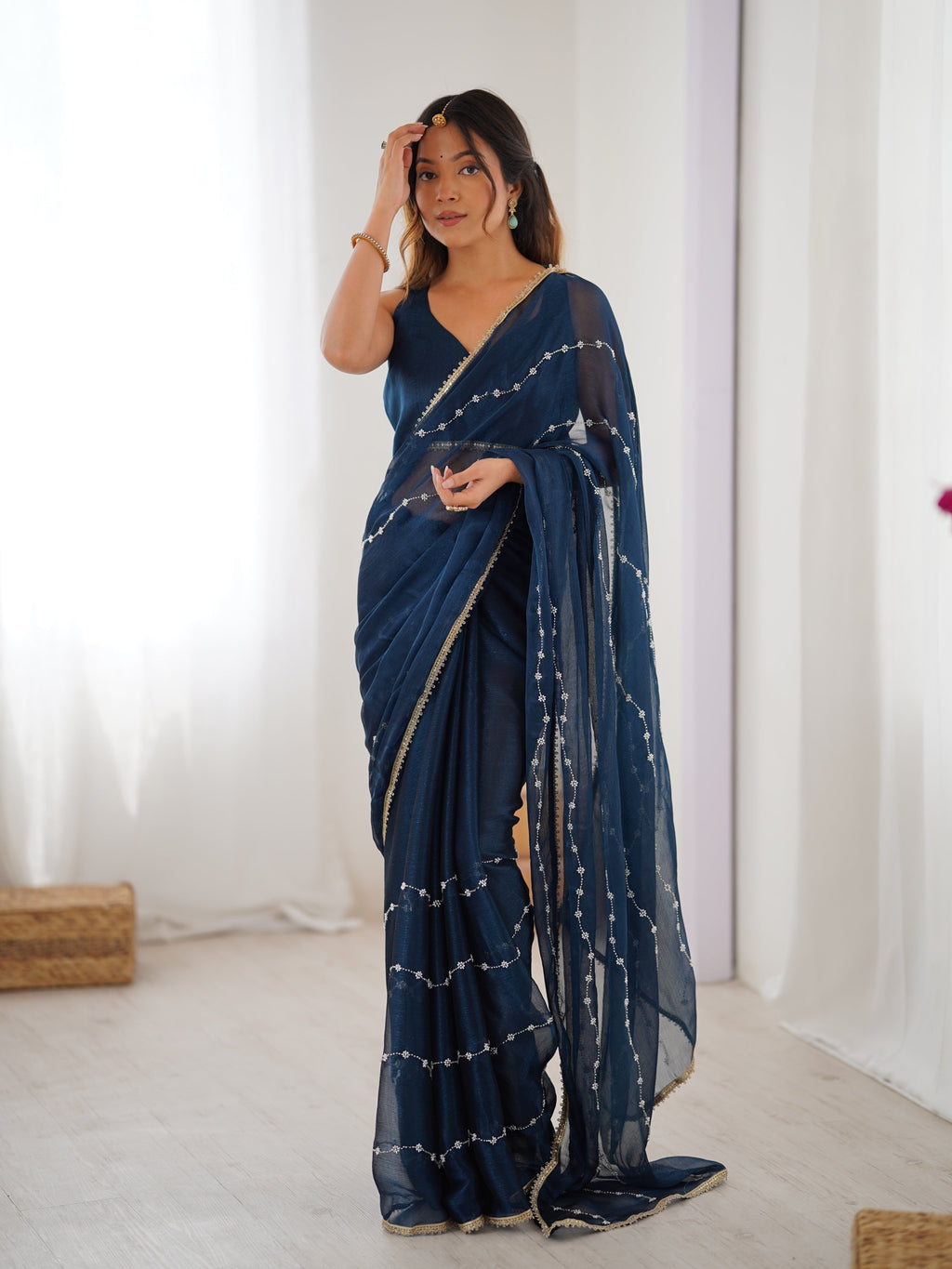 Jyoti Fashion Women's Teal Soft Sitara Embroidered Designer Saree with Blouse - Distacart