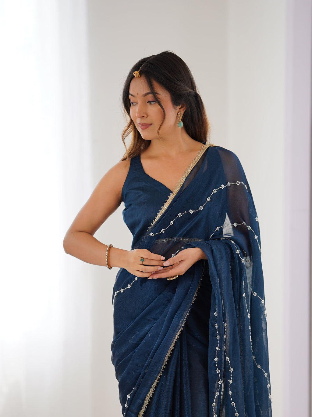 Jyoti Fashion Women's Teal Soft Sitara Embroidered Designer Saree with Blouse - Distacart