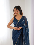 Jyoti Fashion Women's Teal Soft Sitara Embroidered Designer Saree with Blouse - Distacart