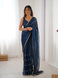 Jyoti Fashion Women's Teal Soft Sitara Embroidered Designer Saree with Blouse - Distacart