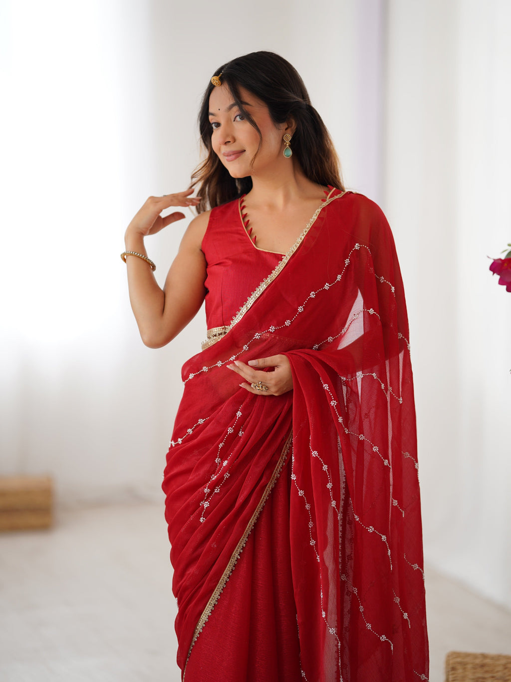 Jyoti Fashion Women's Maroon Soft Sitara Embroidered Designer Saree with Blouse - Distacart