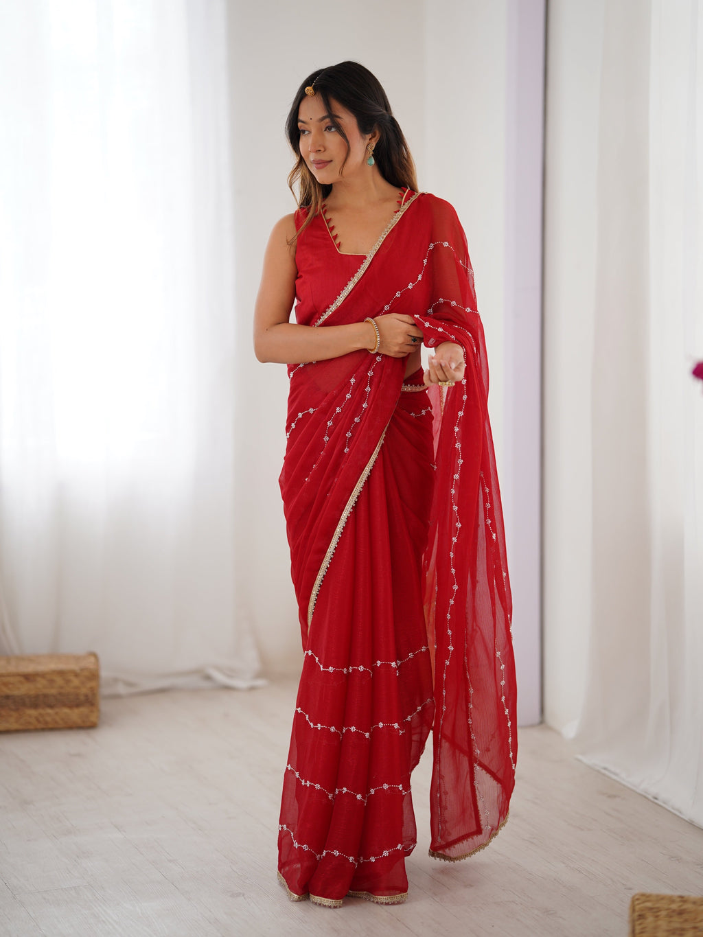 Jyoti Fashion Women's Maroon Soft Sitara Embroidered Designer Saree with Blouse - Distacart