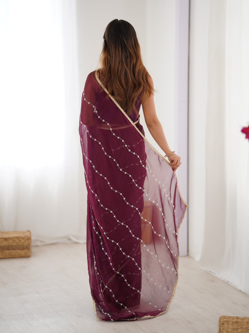 Jyoti Fashion Women's Wine Soft Sitara Embroidered Designer Saree with Blouse - Distacart
