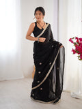 Jyoti Fashion Women's Black Fandy Silk Embroidered Designer Saree with Blouse - Distacart