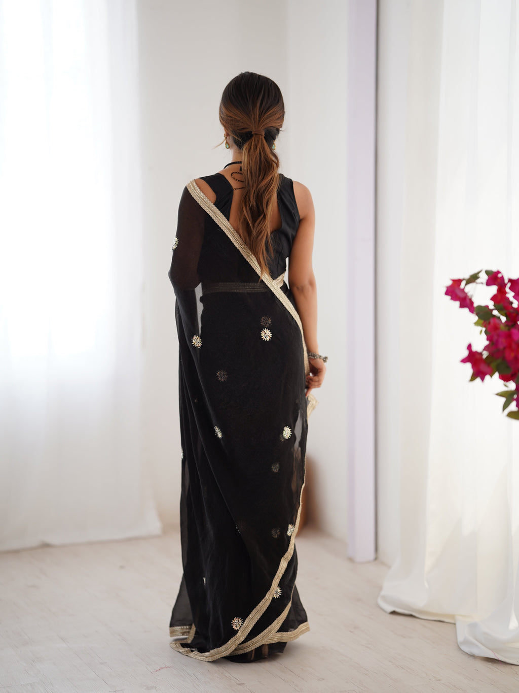 Jyoti Fashion Women's Black Fandy Silk Embroidered Designer Saree with Blouse - Distacart
