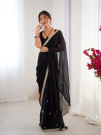 Jyoti Fashion Women's Black Fandy Silk Embroidered Designer Saree with Blouse - Distacart