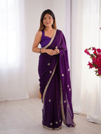 Jyoti Fashion Women's Purple Fandy Silk Embroidered Designer Saree with Blouse - Distacart