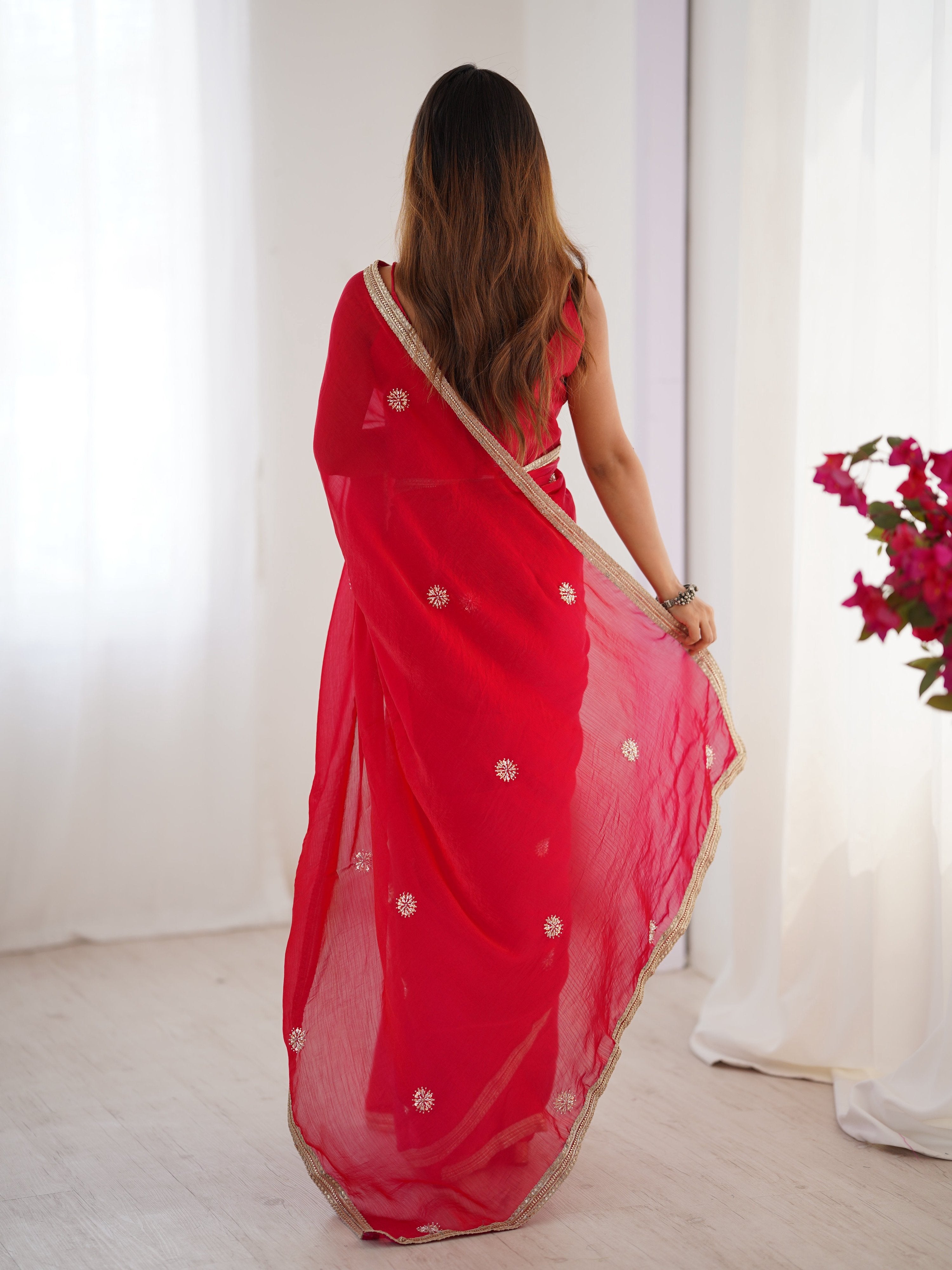 Jyoti Fashion Women's Pink Fandy Silk Embroidered Designer Saree with Blouse - Distacart