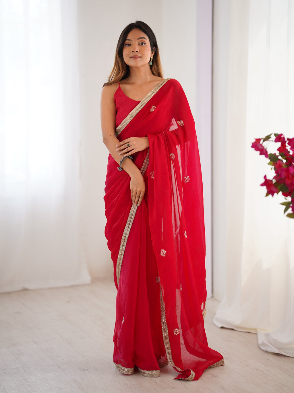 Jyoti Fashion Women's Pink Fandy Silk Embroidered Designer Saree with Blouse - Distacart