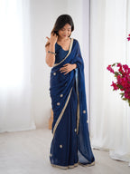 Jyoti Fashion Women's Teal Fandy Silk Embroidered Designer Saree with Blouse - Distacart