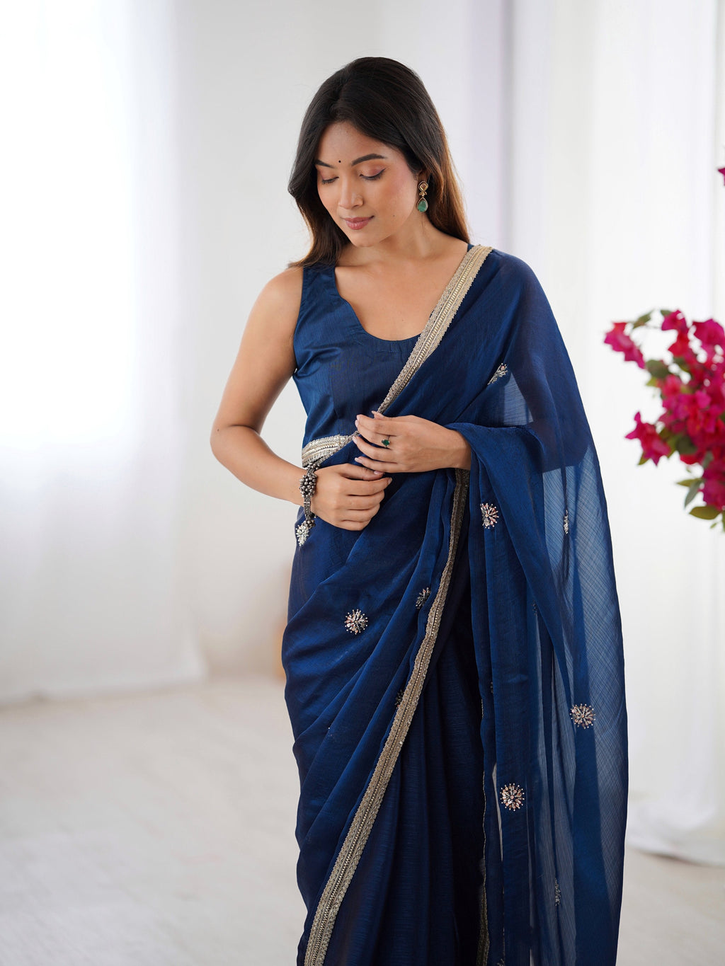 Jyoti Fashion Women's Teal Fandy Silk Embroidered Designer Saree with Blouse - Distacart