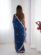 Jyoti Fashion Women's Teal Fandy Silk Embroidered Designer Saree with Blouse - Distacart