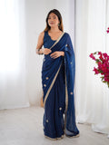Jyoti Fashion Women's Teal Fandy Silk Embroidered Designer Saree with Blouse - Distacart