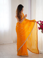 Jyoti Fashion Women's Yellow Fandy Silk Embroidered Designer Saree with Blouse - Distacart