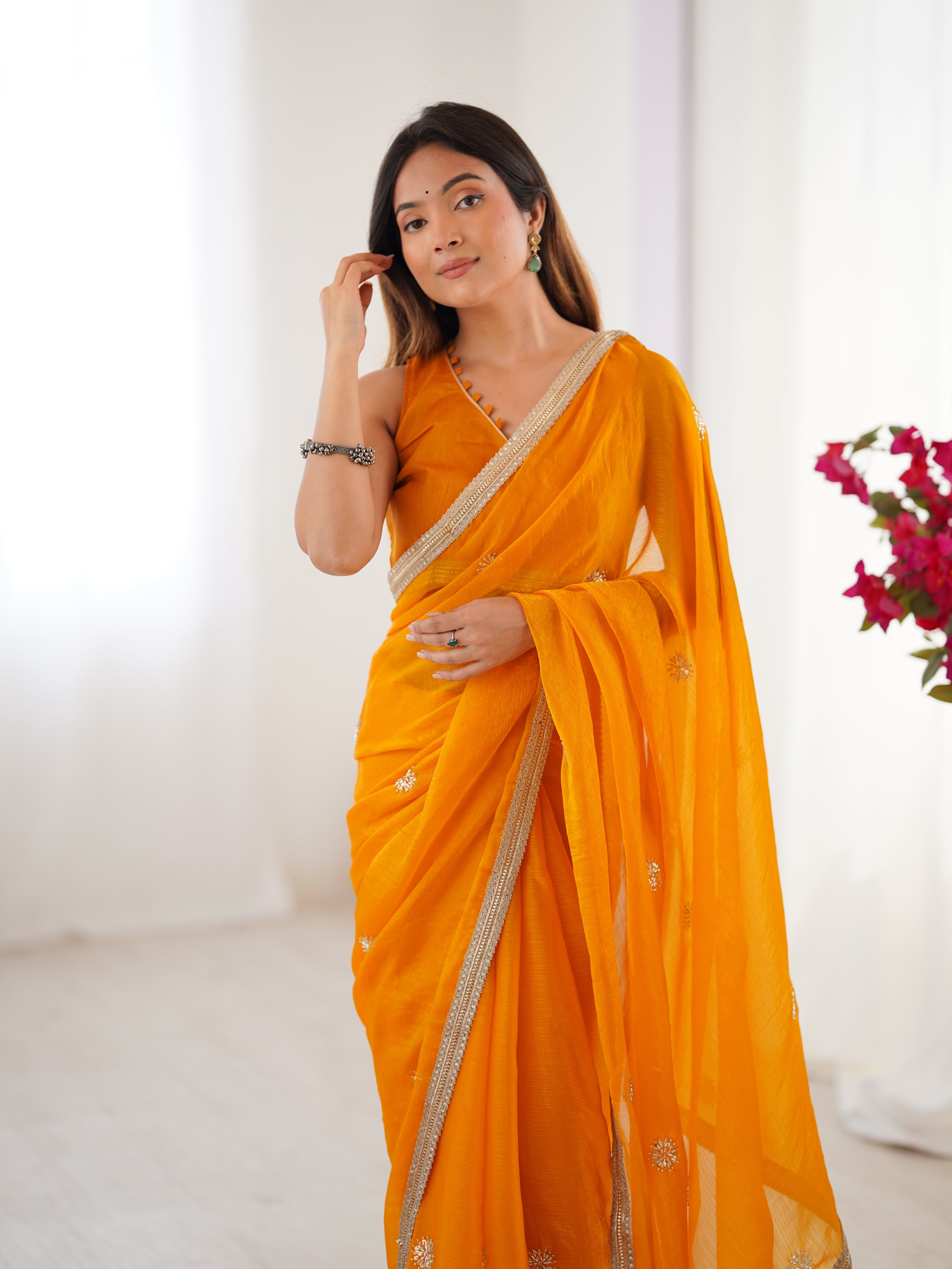Jyoti Fashion Women's Yellow Fandy Silk Embroidered Designer Saree with Blouse - Distacart