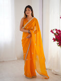 Jyoti Fashion Women's Yellow Fandy Silk Embroidered Designer Saree with Blouse - Distacart