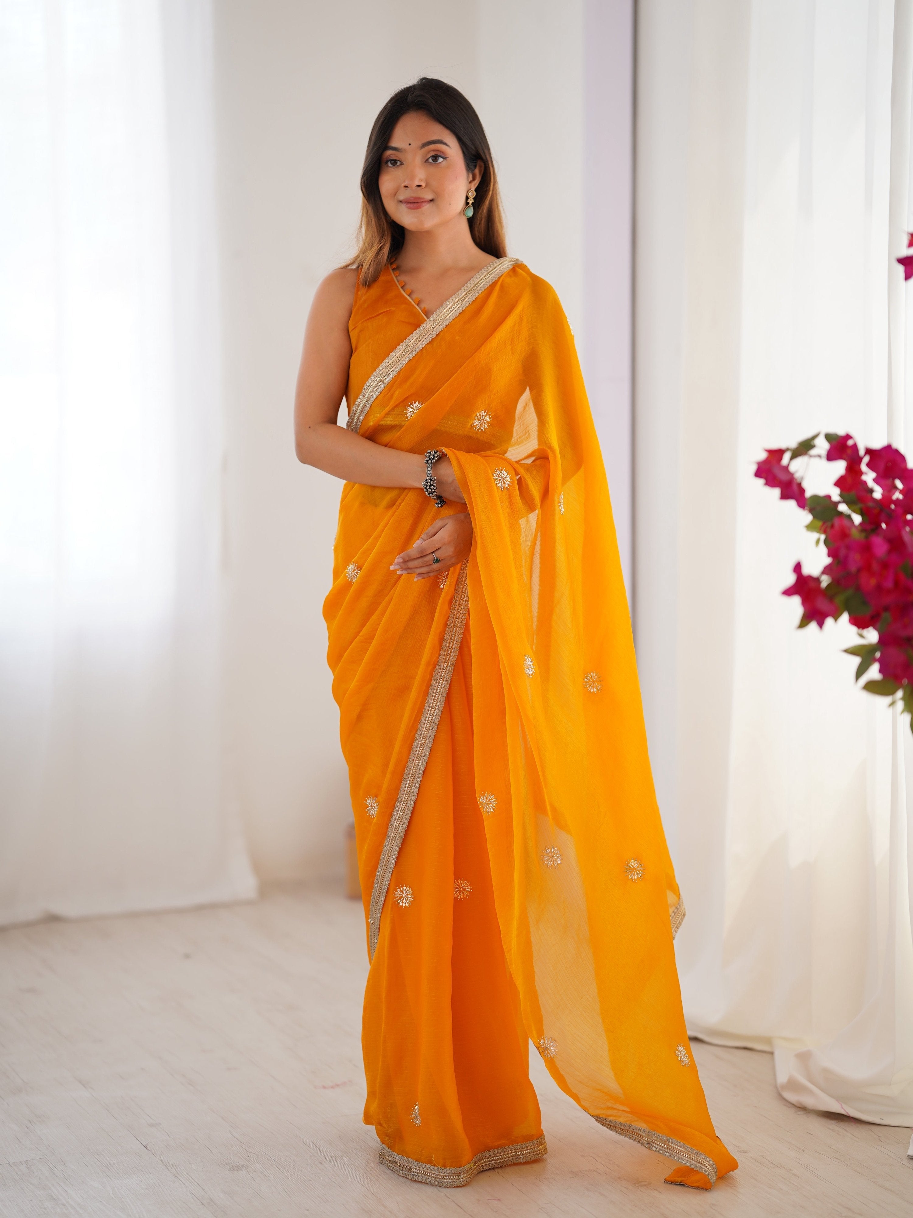 Jyoti Fashion Women's Yellow Fandy Silk Embroidered Designer Saree with Blouse - Distacart