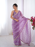 Jyoti Fashion Women's Purple Soft Gold Crush Embroidered Designer Saree with Blouse - Distacart