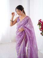 Jyoti Fashion Women's Purple Soft Gold Crush Embroidered Designer Saree with Blouse - Distacart