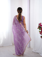 Jyoti Fashion Women's Purple Soft Gold Crush Embroidered Designer Saree with Blouse - Distacart