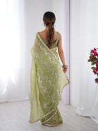 Jyoti Fashion Women's Sea Green Soft Gold Crush Embroidered Designer Saree with Blouse - Distacart