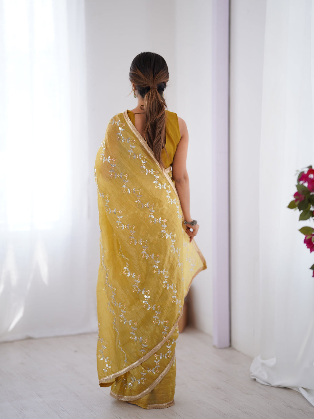 Jyoti Fashion Women's Mustard Soft Gold Crush Embroidered Designer Saree with Blouse - Distacart