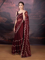 Jyoti Fashion Women's Brown Jimmy Choo Embroidered Designer Saree with Blouse - Distacart