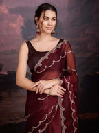 Jyoti Fashion Women's Brown Jimmy Choo Embroidered Designer Saree with Blouse - Distacart