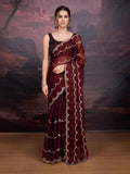 Jyoti Fashion Women's Brown Jimmy Choo Embroidered Designer Saree with Blouse - Distacart