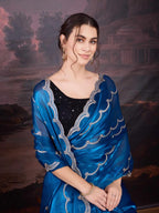 Jyoti Fashion Women's Blue Jimmy Choo Embroidered Designer Saree with Blouse - Distacart