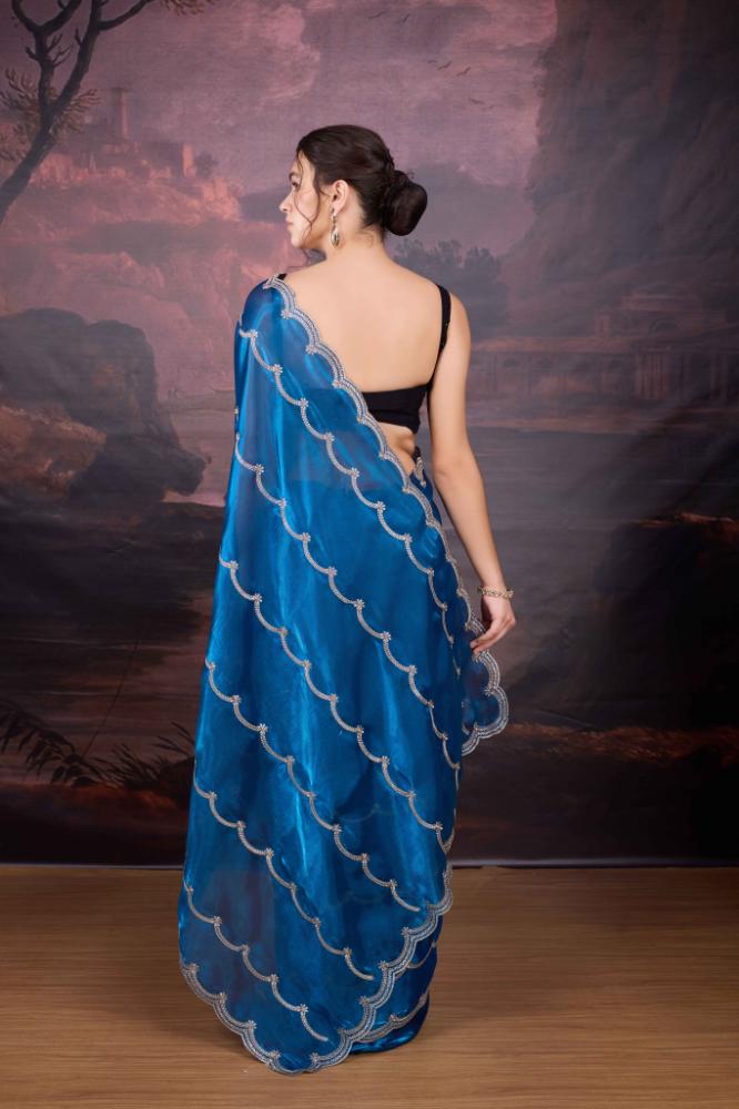 Jyoti Fashion Women's Blue Jimmy Choo Embroidered Designer Saree with Blouse - Distacart
