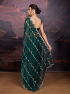 Jyoti Fashion Women's Bottle Green Jimmy Choo Embroidered Designer Saree with Blouse - Distacart