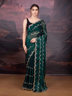 Jyoti Fashion Women's Bottle Green Jimmy Choo Embroidered Designer Saree with Blouse - Distacart